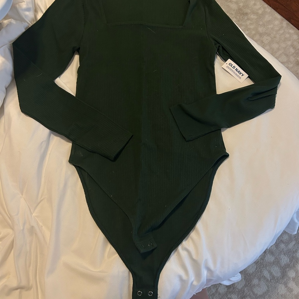 Women's Green square neck long sleeve bodysuit